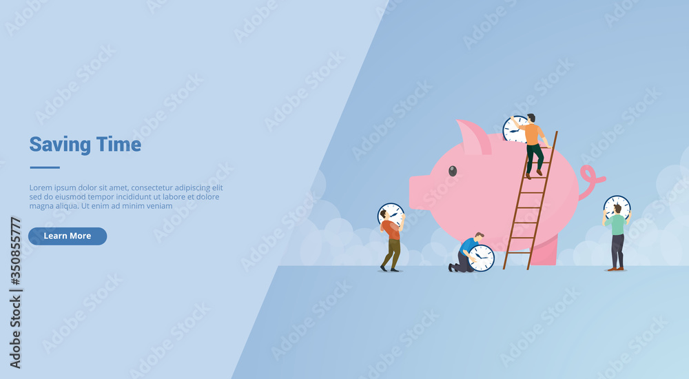 Saving Time campaign concept for website template landing or home page website modern flat cartoon style. Saving Time campaign concept for website template landing or home page website modern flat cartoon style.