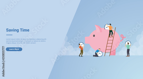 Saving Time campaign concept for website template landing or home page website modern flat cartoon style.