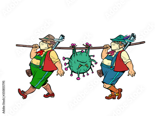 Germany or Austria victory in the epidemic of coronavirus covid19. Hunters carry the virus as prey