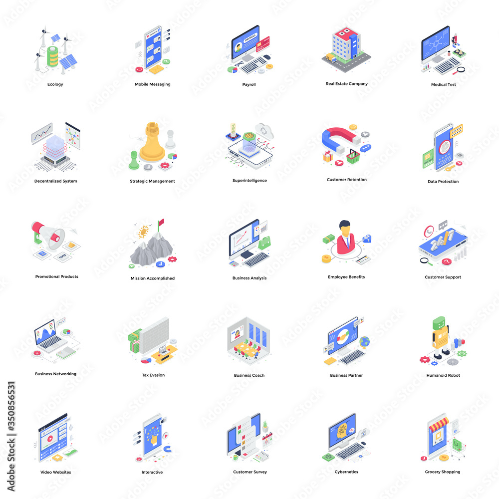 Modern Business Isometric Illustrations Pack
Modern Business Isometric Illustrations Pack