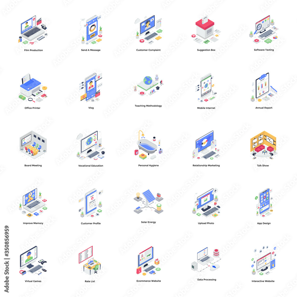 
Voting and Business Data Isometric Illustrations 
