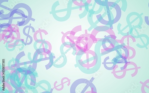 Multicolored translucent dollar signs on white background. Red tones. 3D illustration