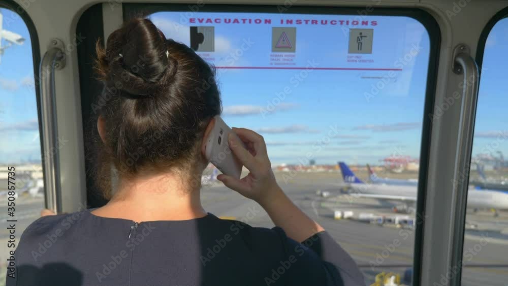 Beautiful Woman Speaks On Cellphone In Airport Train in 4K Slow motion 60fps