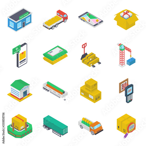 
Pack Of Cargo Isometric Icons 
