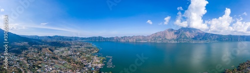 Panoramic aerial view of the volcanic Lake Batur in Bali  Indonesia