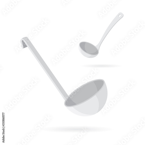 Soup ladle. Different metallic soup ladles vector illustrations set. Kitchen utensil. Part of set.