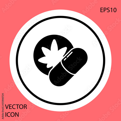 Black Herbal ecstasy tablets icon isolated on red background. White circle button. Vector