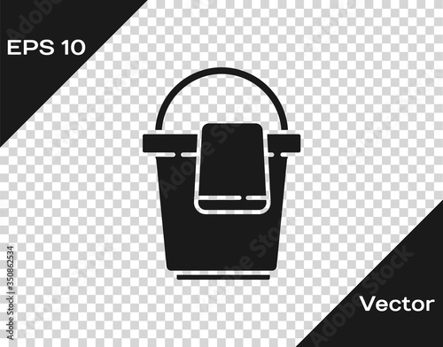 Black Bucket with rag icon isolated on transparent background. Cleaning service concept. Vector