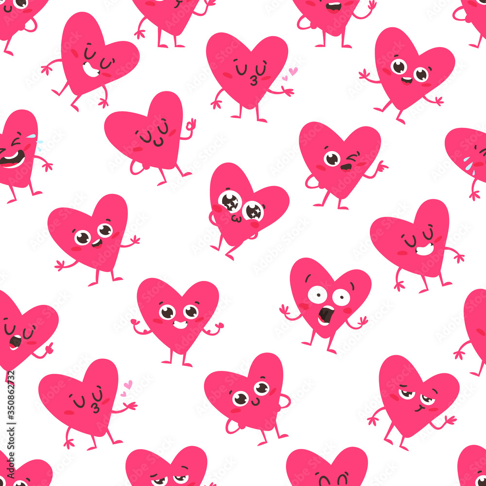 Cartoon drawing set of hearts emoji. Hand drawn emotional characters.Actual Valentine's Day Vector illustration. Romantic creative ink art work