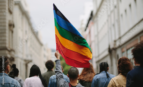 People in a gay pride parade photo