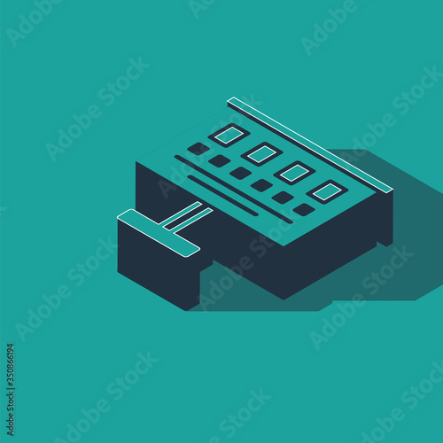 Isometric Eye test chart icon isolated on green background. Poster for vision testing in ophthalmic study. Snellen chart. Vector