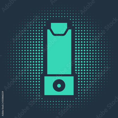 Green Inhaler icon isolated on blue background. Breather for cough relief, inhalation, allergic patient. Abstract circle random dots. Vector