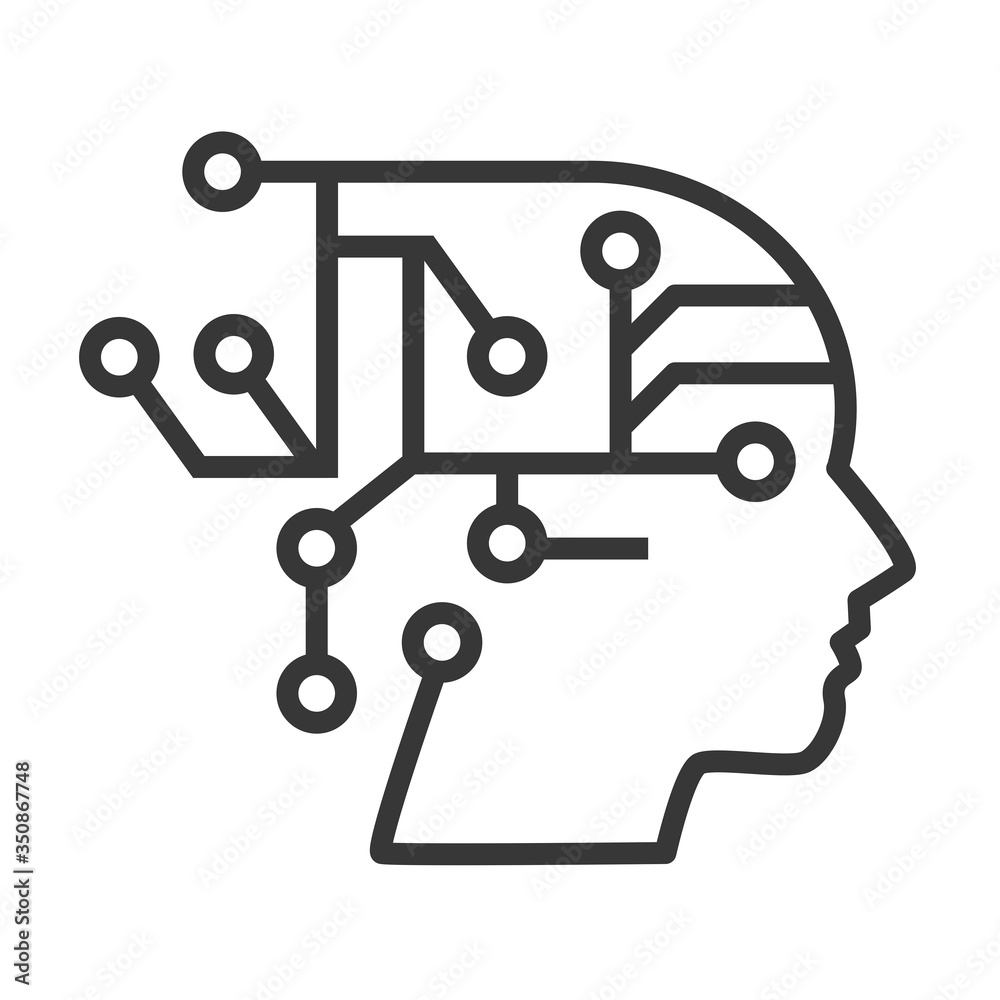 vector icon artificial intelligence in humanoid head with neural network thinks vector icon artificial intelligence in humanoid head with neural network thinks