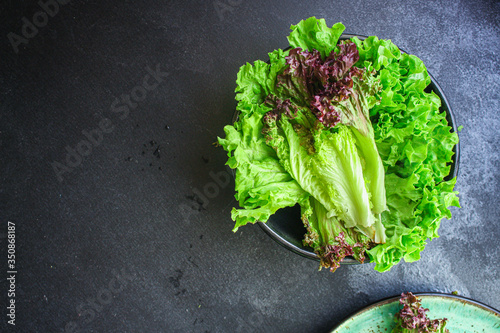 lettuce leaves salad vegetables Menu concept healthy eating. food background top view copy space for text healthy eating table setting keto or paleo organic product diet