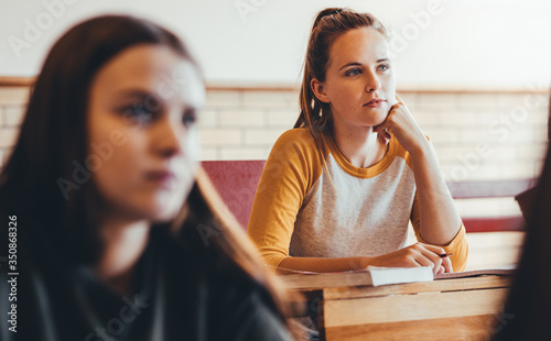 Beautiful girl paying attention to lecture in class photo