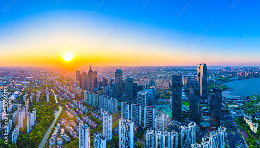 Fototapeta premium CBD urban scenery of Suzhou Industrial Park, Jiangsu Province, China