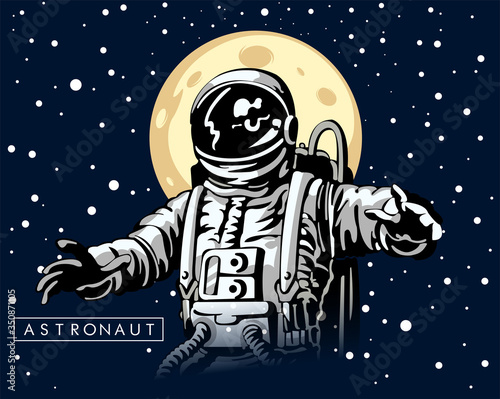 Astronaut at spacewalk , spacesuit, Hand Drawn Sketch Design illustration.Cosmic art, science fiction wallpaper, black and white illustration

