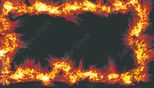Stylish fire flames multicolor, red background 