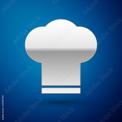 Silver Chef hat icon isolated on blue background. Cooking symbol. Cooks hat. Vector