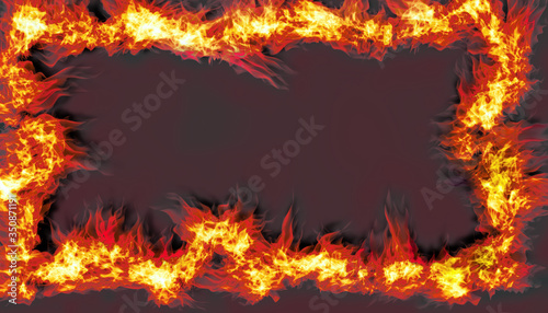 Stylish fire flames multicolor, red background 