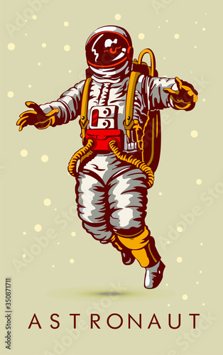 Astronaut at spacewalk , spacesuit, Hand Drawn Sketch Design illustration.Cosmic art, science fiction wallpaper, black and white illustration
