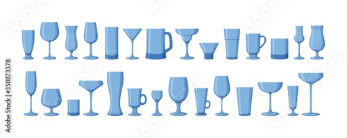 Set of drink glasses for wine  martini  champagne  beer and other. Vector illustration.