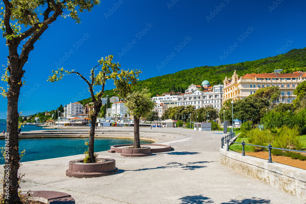Croatia, town of Opatija, popular tourist resort Slatina beach, Kvarner bay