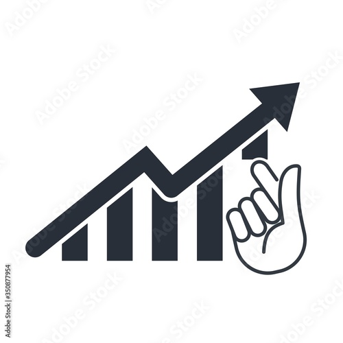 Click on the growth chart. The perfect moment. Vector icon isolated on white background.