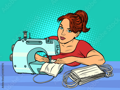 a woman sews medical masks. Clothing manufacture