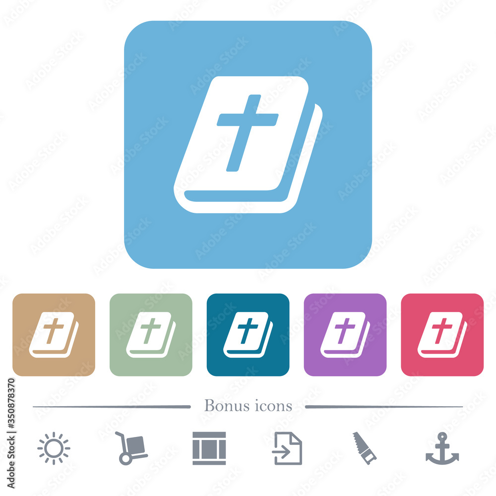 Holy bible flat icons on color rounded square backgrounds Holy bible flat icons on color rounded square backgrounds