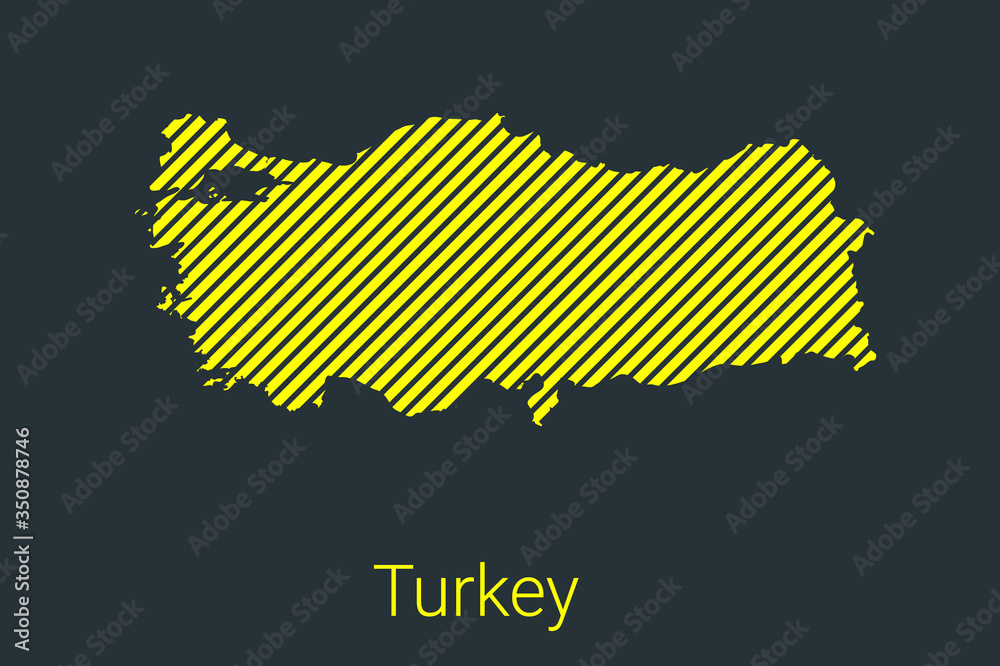 Φωτογραφία Map of Turkey, striped map in a black strip on a yellow background for coronavirus infographics and quarantine area markers and restrictions