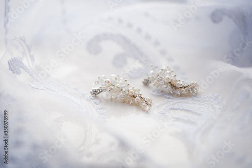 Jewelry on a marble background in wedding day