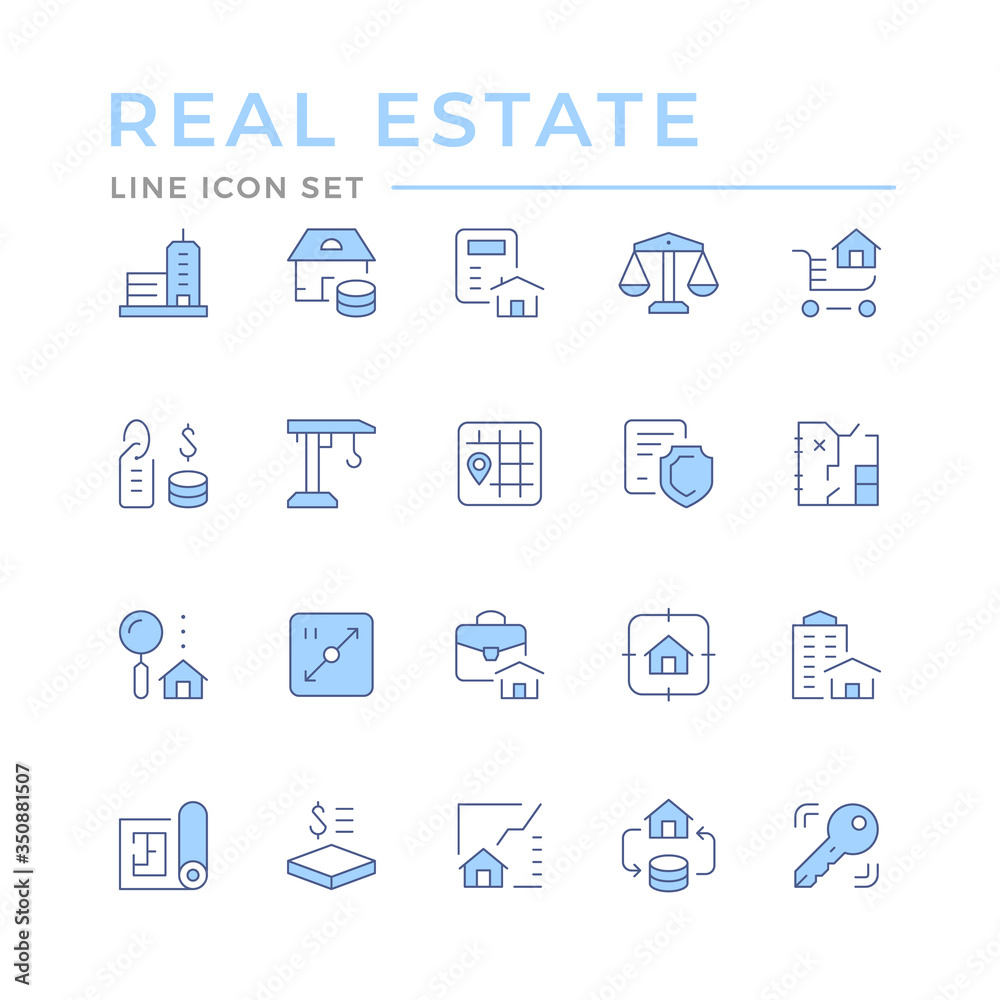 Set color line icons of real estate