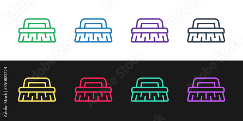 Set line Brush for cleaning icon isolated on black and white background. Cleaning service concept. Vector Illustration