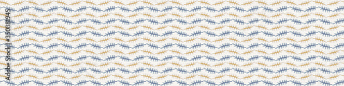
Seamless leaf damask pattern in french blue linen shabby chic style. Hand drawn country leaves texture. Rustic woven background. Kitchen home decor textile. Simple farmhouse motif all over print.
