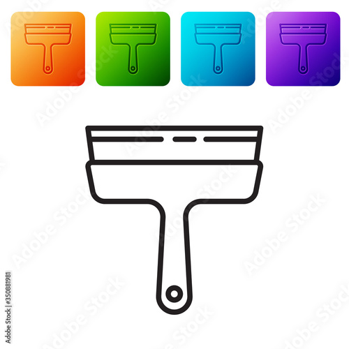 Black line Cleaning service with of rubber cleaner for windows icon isolated on white background. Squeegee, scraper, wiper. Set icons in color square buttons. Vector Illustration