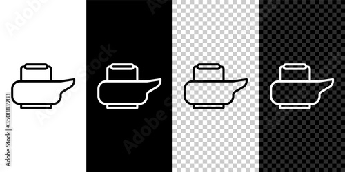 Set line Bedpan icon isolated on black and white background. Toilet for bedridden patients. Vector Illustration