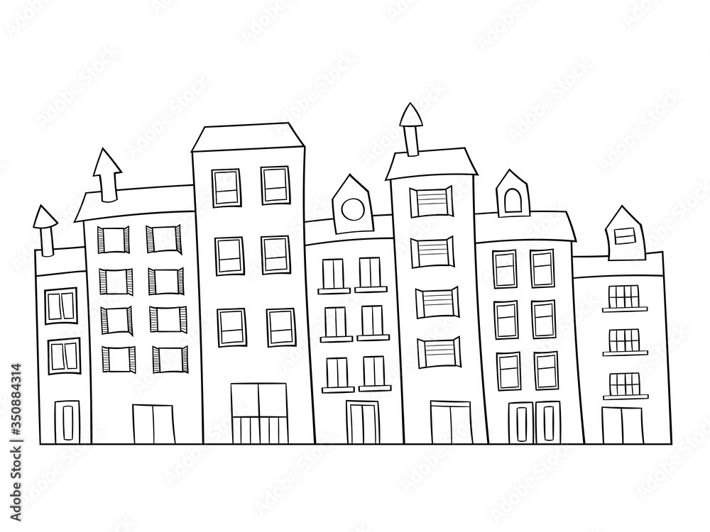 House in cartoon style. Cute vector illustration on a white background. Suitable for children's coloring books, educational posters and didactic material.