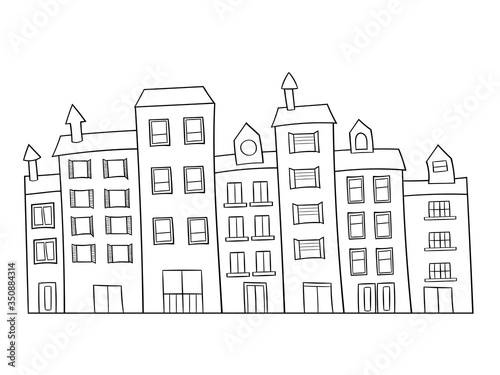 House in cartoon style. Cute vector illustration on a white background. Suitable for children's coloring books, educational posters and didactic material.