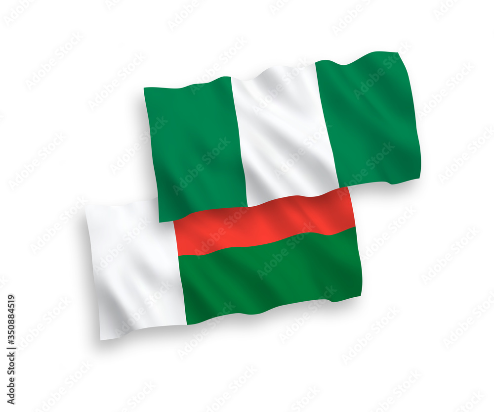 Flags of Madagascar and Nigeria on a white background