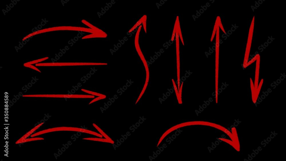 Set of hand drawn arrows. Alpha matte. Arrows are drawn in different shapes. Hand drawn elements for video edits or motion design projects. 4K.Transporent mask