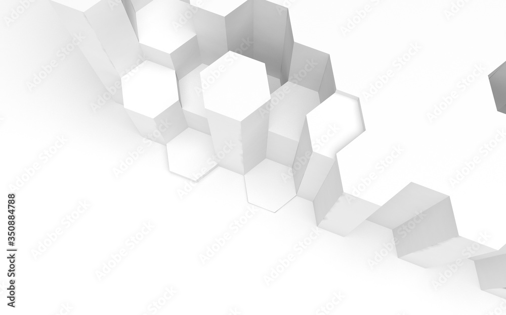 Obraz premium White abstract background with honeycomb. Hexagon bars isolated on white backdrop. 3D illustration