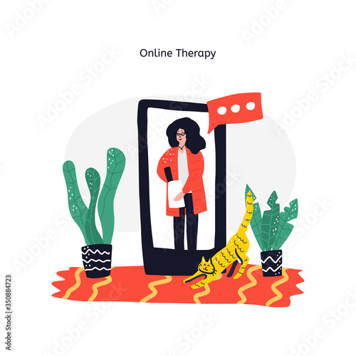 Online psychological assistance service illustration. Woman making notes