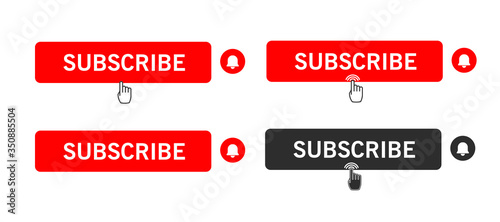 Subscribe icon shape sign. Red button subscribe to channel, blog. Social media logo symbol. Vector illustration image. Isolated on white background.