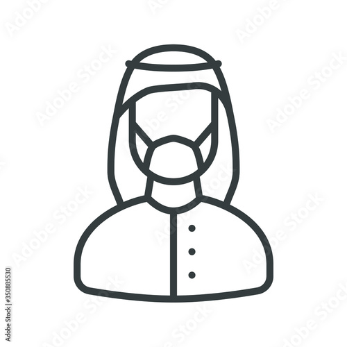 vector illustration icon of a Arab man wearing protective facemask avatar to prevent corona virus spread