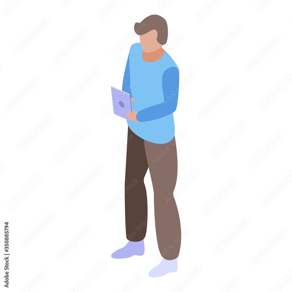 Man with tablet icon. Isometric of man with tablet vector icon for web design isolated on white background Man with tablet icon. Isometric of man with tablet vector icon for web design isolated on white background
