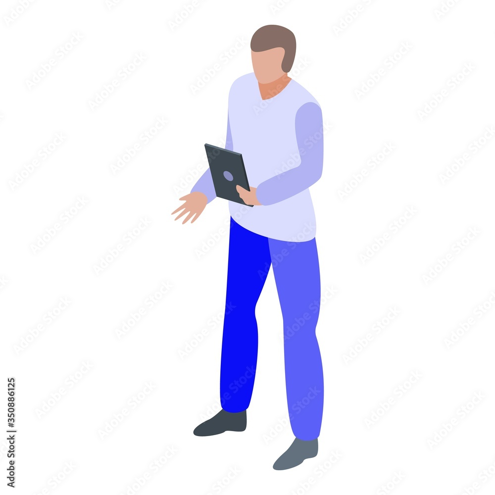 Marketing boy with tablet icon. Isometric of marketing boy with tablet vector icon for web design isolated on white background Marketing boy with tablet icon. Isometric of marketing boy with tablet vector icon for web design isolated on white background