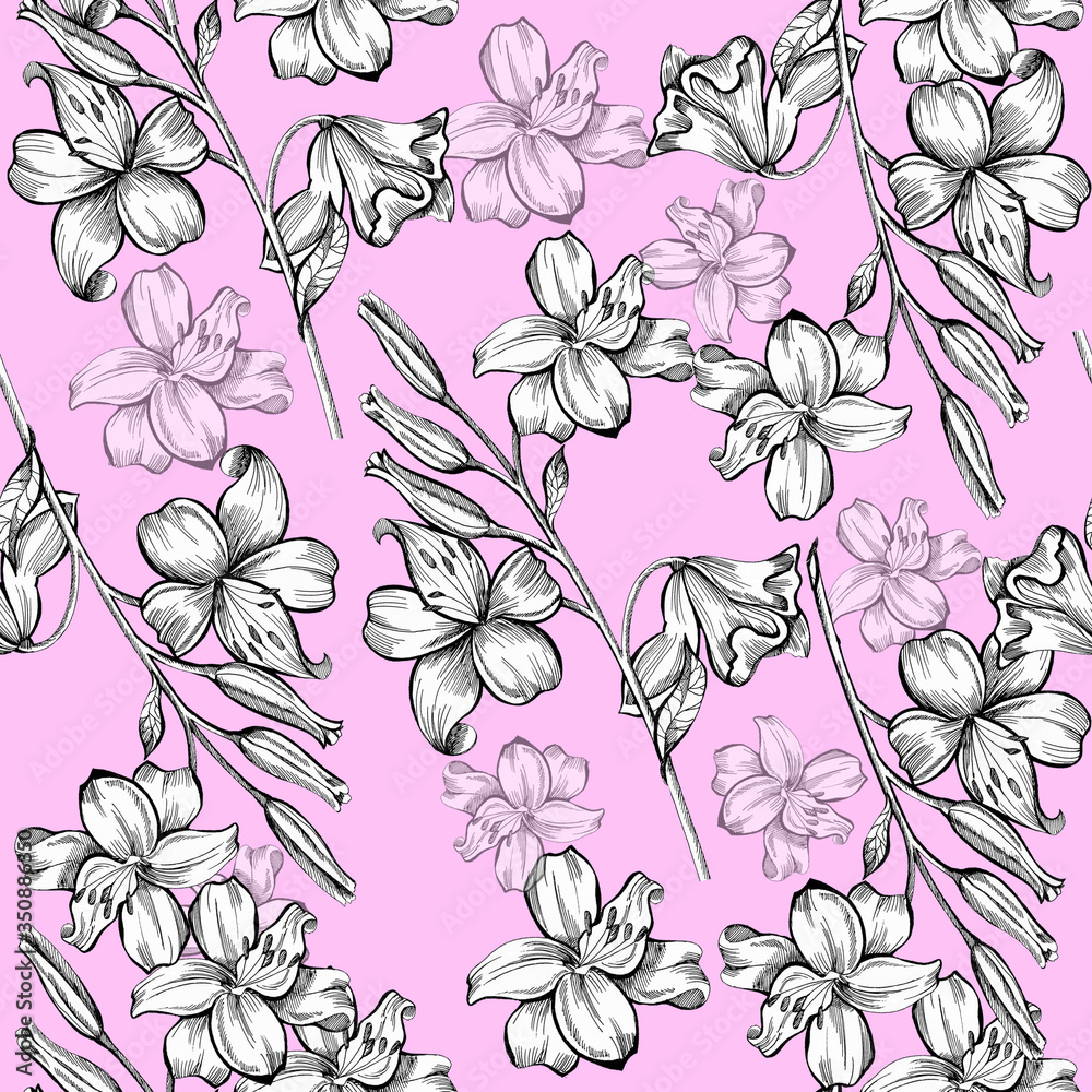 lily pattern 
pink background