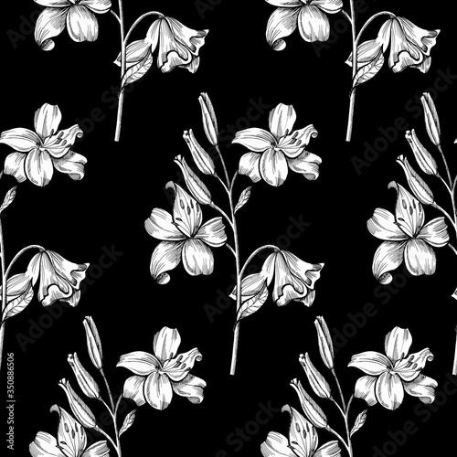 Fototapeta Naklejka Na Ścianę i Meble -  lily pattern black background