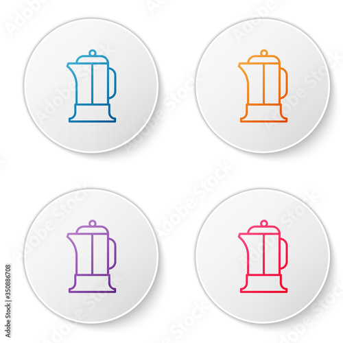 Color line French press icon isolated on white background. Set icons in circle buttons. Vector Illustration
